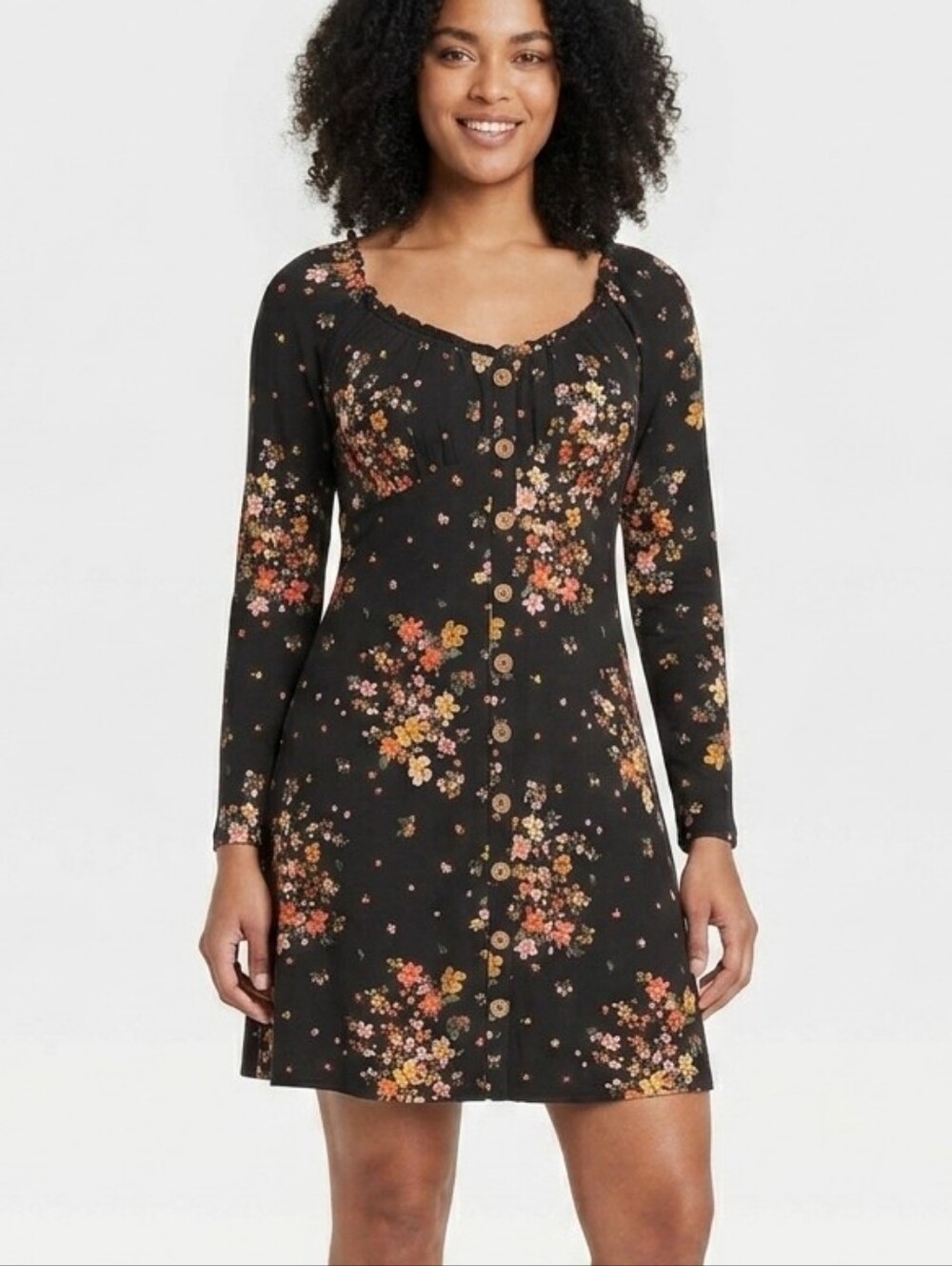 No Boundaries Long Sleeve Faux Button Floral Dress